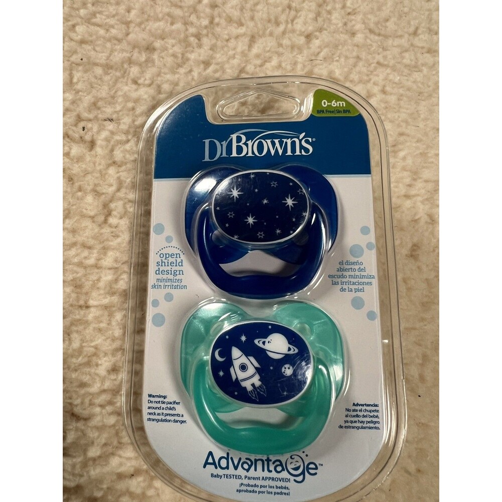 NEW Dr. Brown's Advantage Baby Pacifiers, 0-6 Month Blue Turquoise Package Of 2